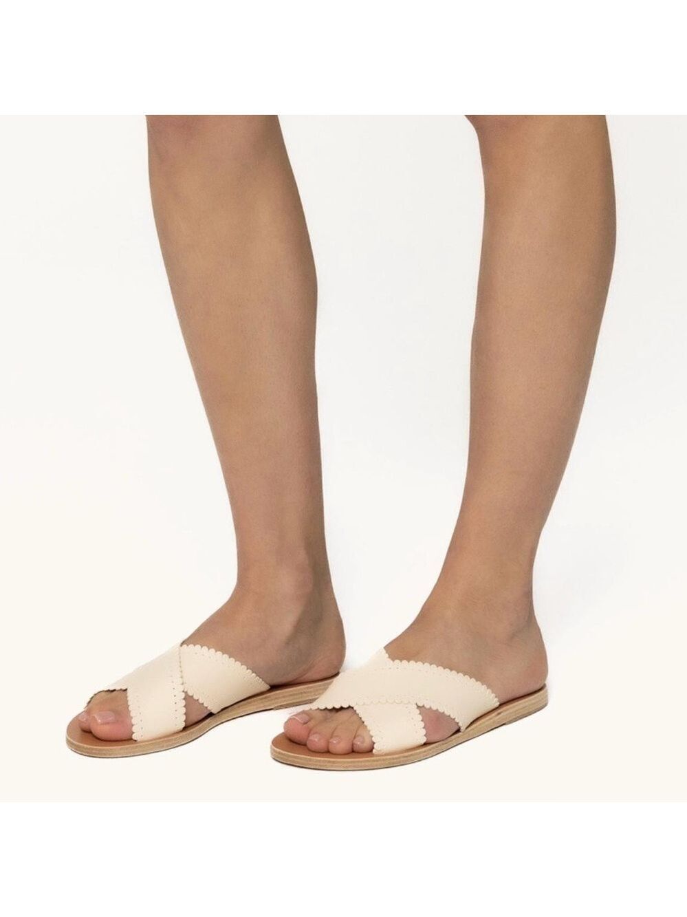 Ancient Greek Philourgos Vachetta Off White Leather Slide Sandals Shoes NWT